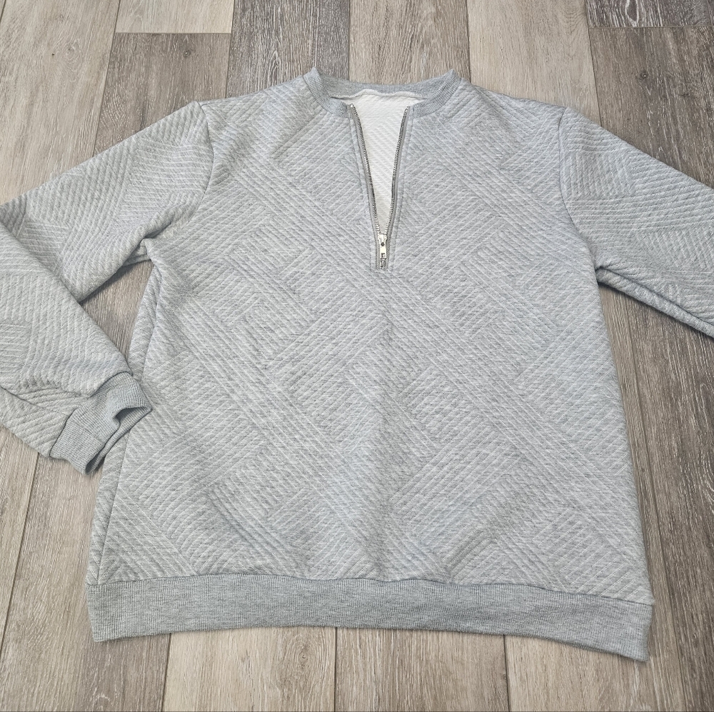 Boutique Quarter Zip Pull Over Sweater Textured Long Sleeve Grey Women's Large